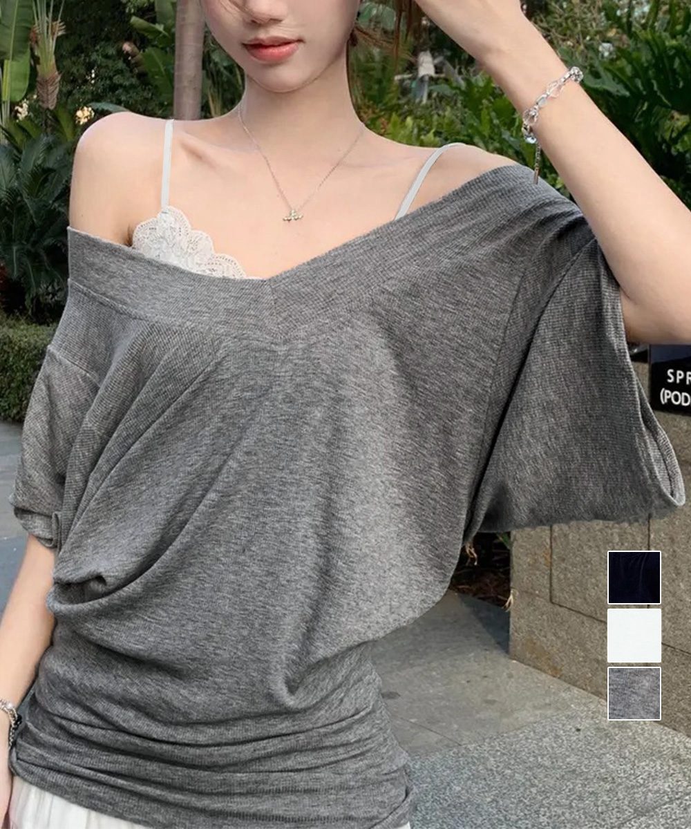 VネックTシャツ レースキャミソール単品
