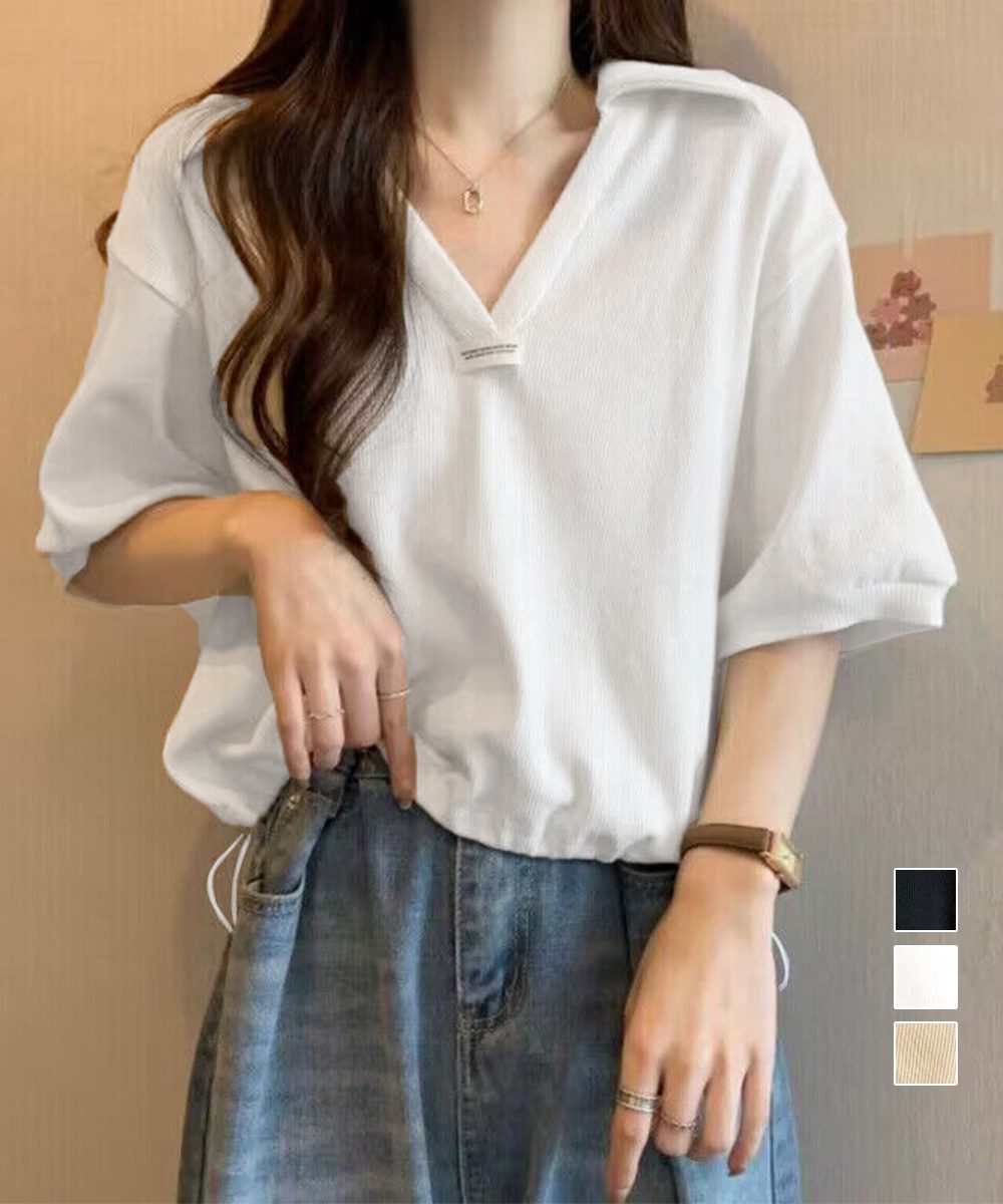 Vネックポロ襟カットソー レディース夏服
