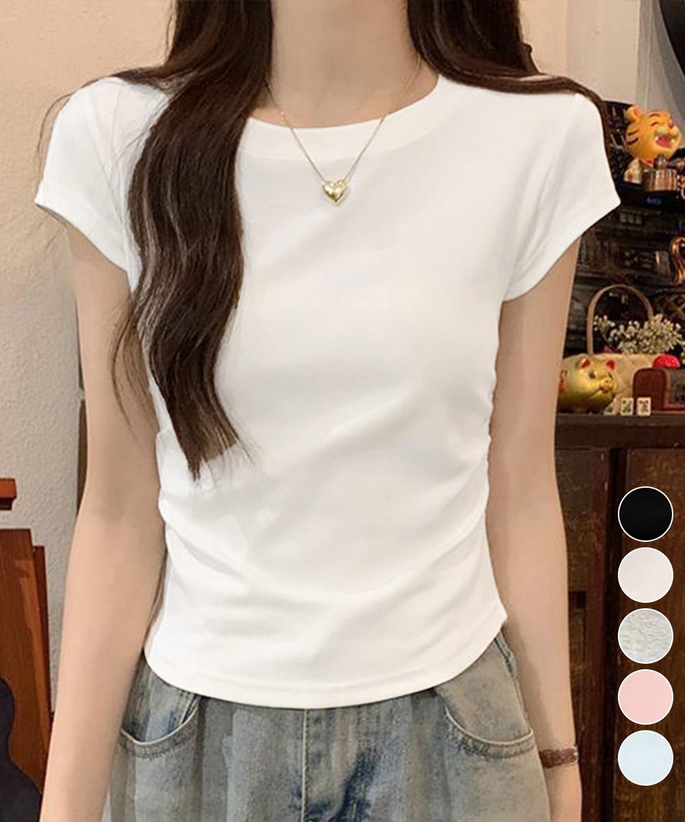 サイドギャザーtシャツ 半袖トップス夏服