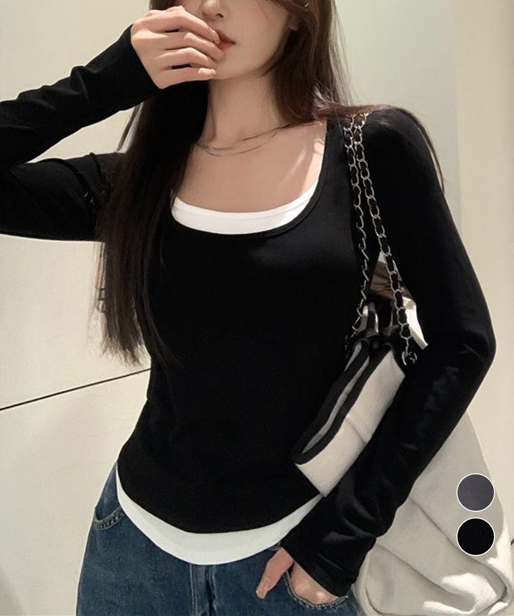 長袖Ｔシャツ フェイクレイヤード 着やせ