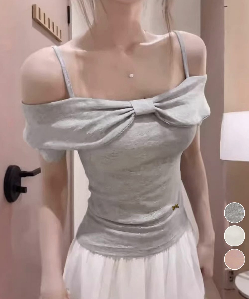 リボン オフショルダートップスレディース