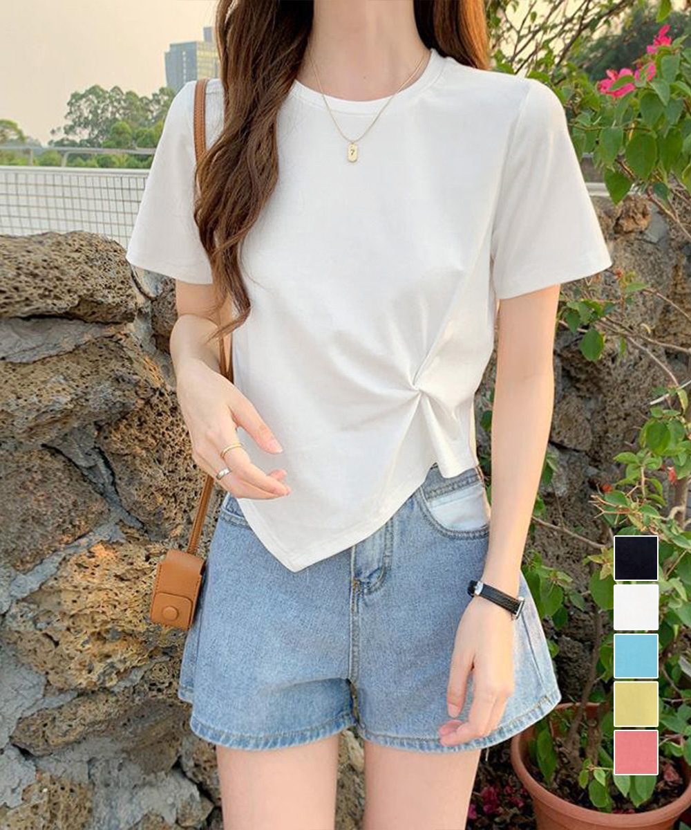 アシンメトリーTシャツ半袖クルーネックt