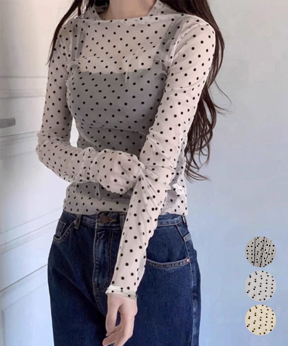 ドット柄シアートップス チュールインナー