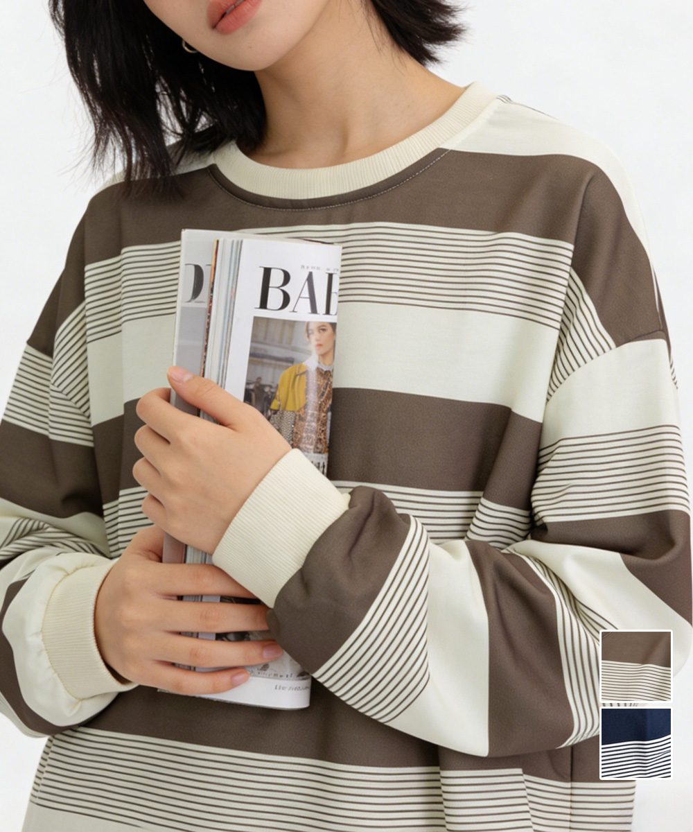 ボーダー柄Tシャツカットソープルオーバー