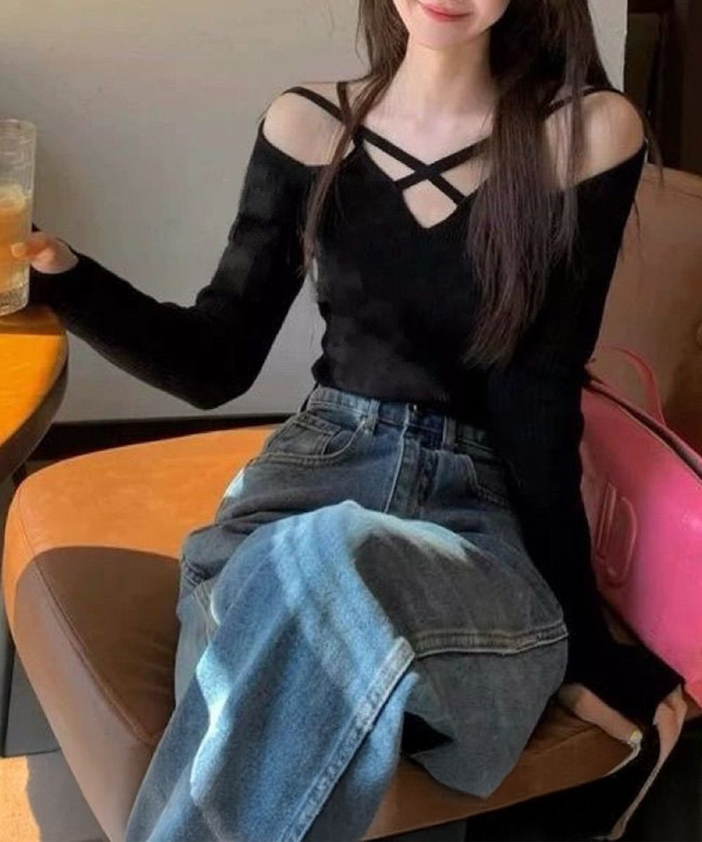 オフショルダーTシャツ クロスストラップ