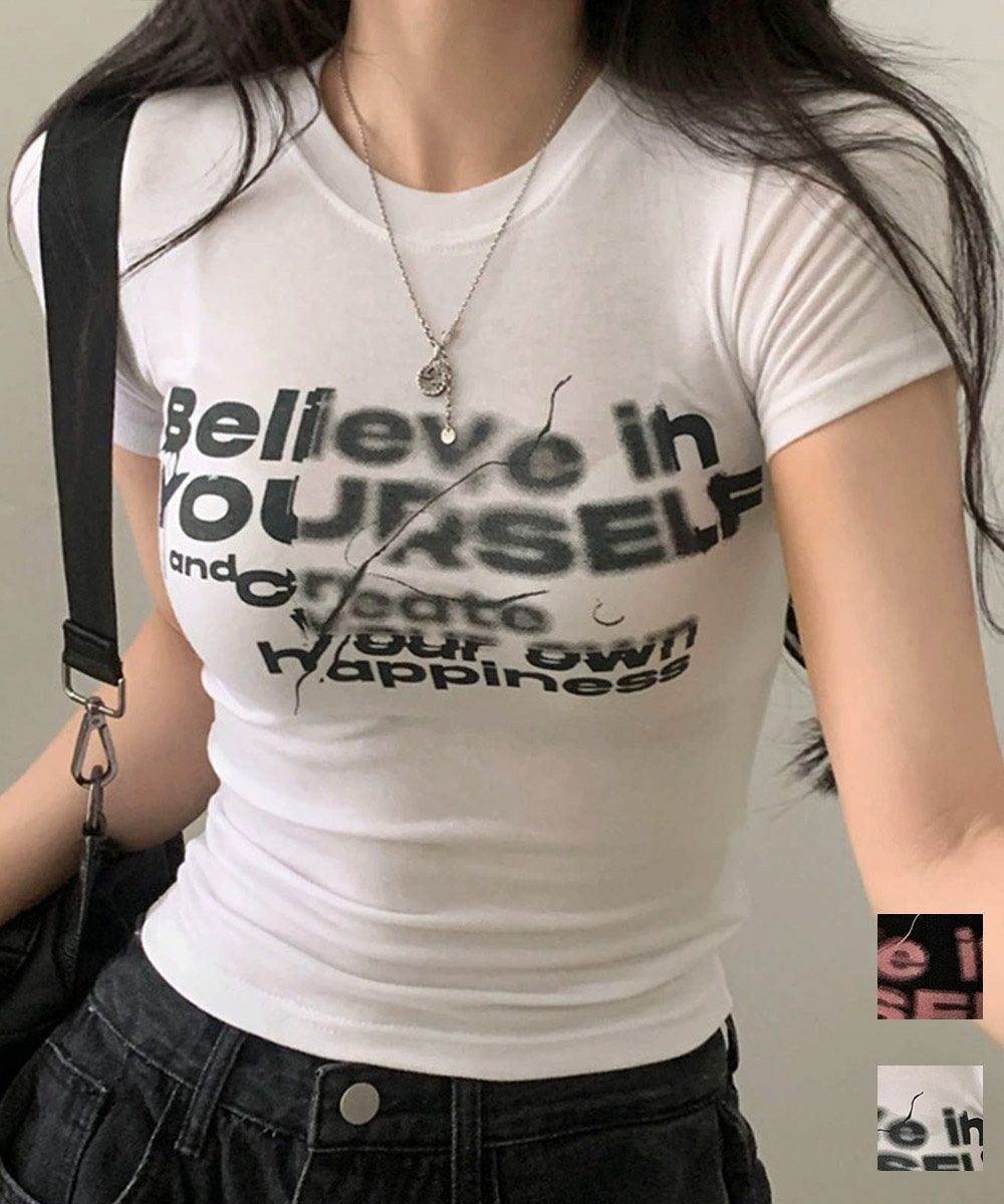 タイトロゴTシャツグラフィック半袖韓国風