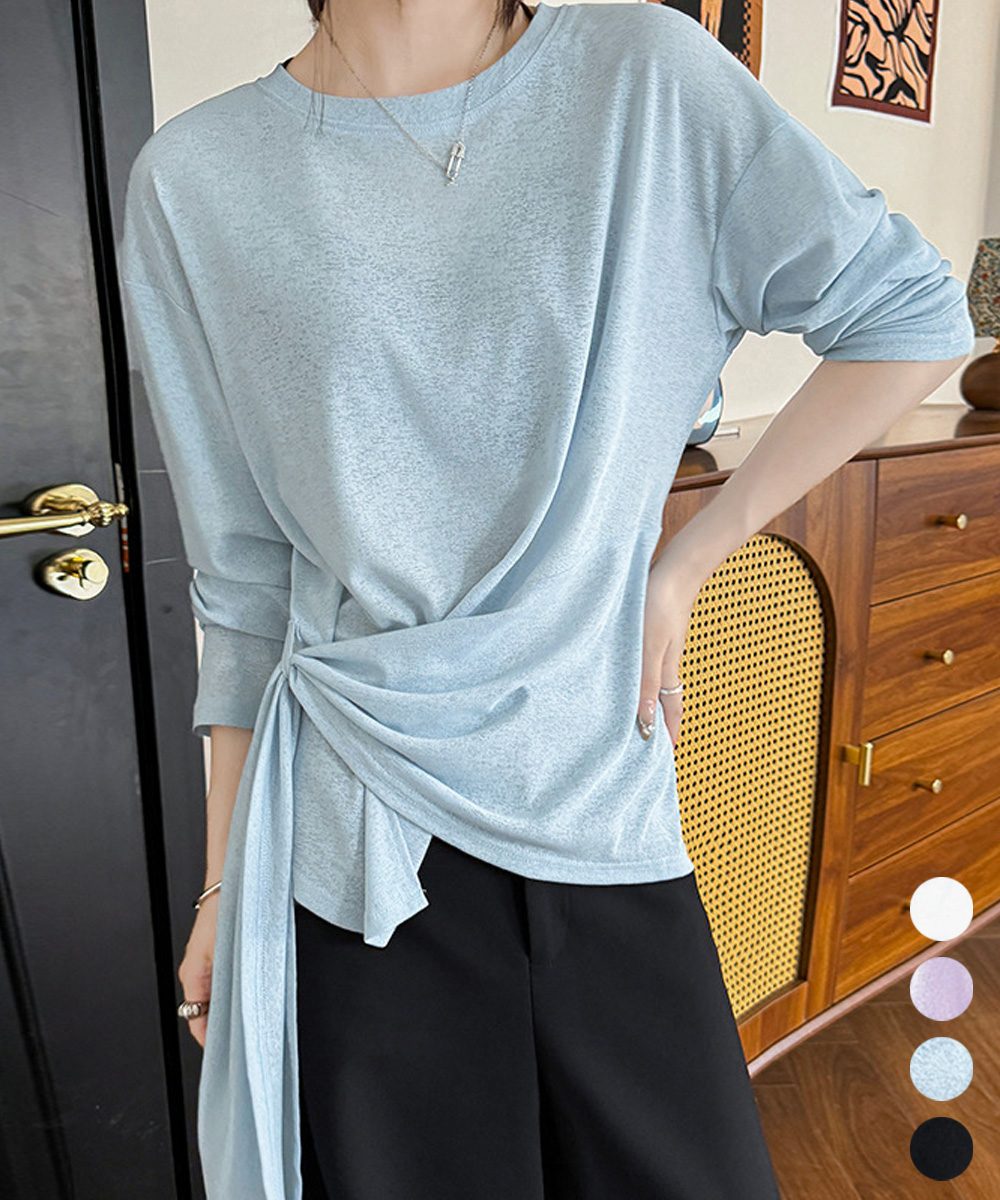Tシャツ アシメデザイン 長袖 透け感夏