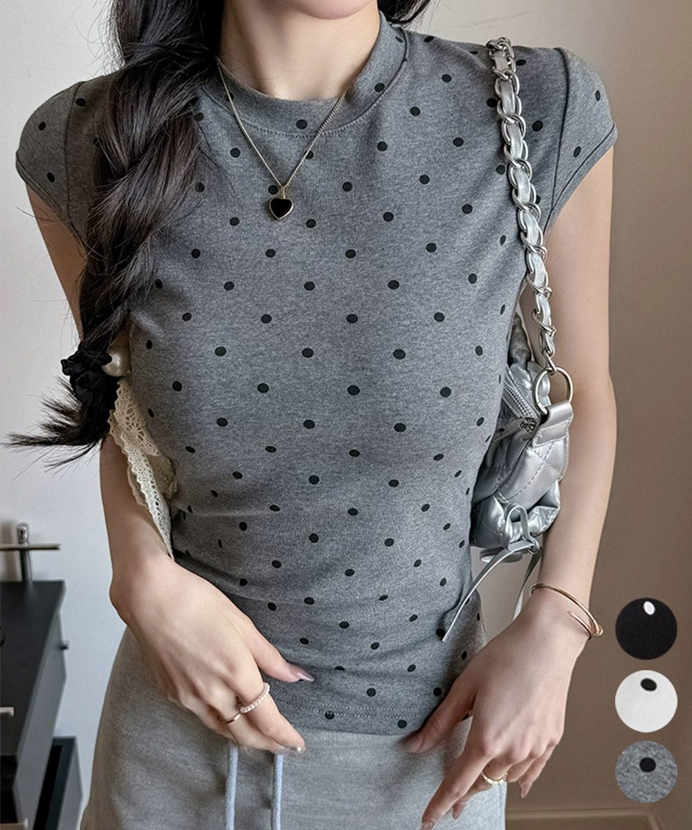 ドット柄tシャツレディース 半袖トップス