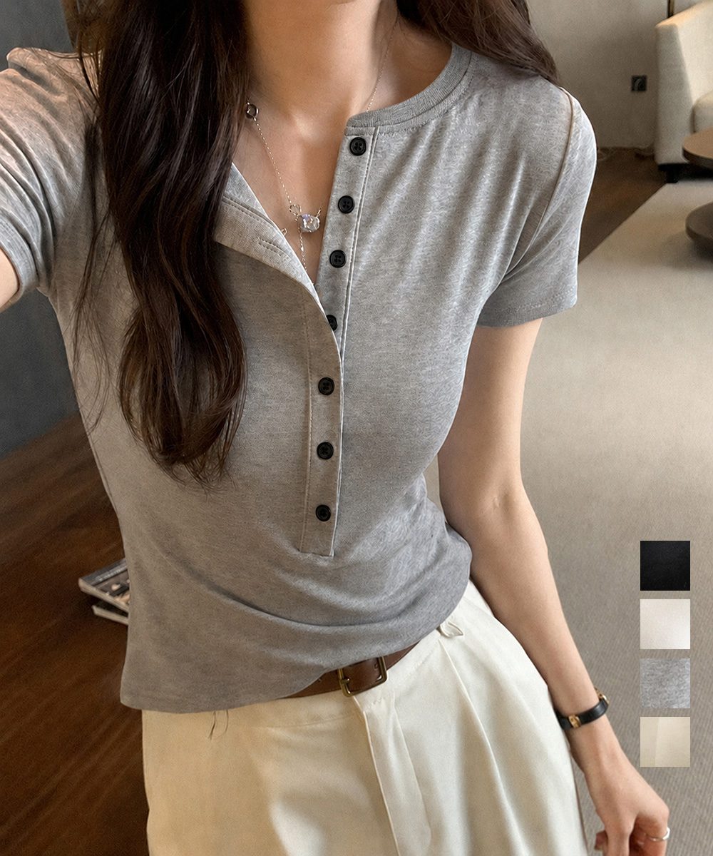 半袖ヘンリーネックtシャツ丸首カットソー