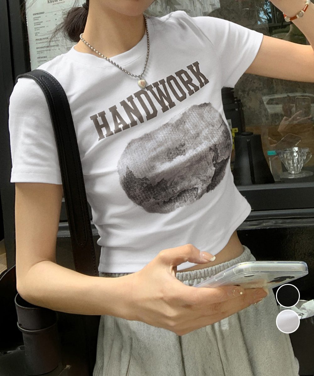 クロップド丈ロゴチビTシャツカットソー夏