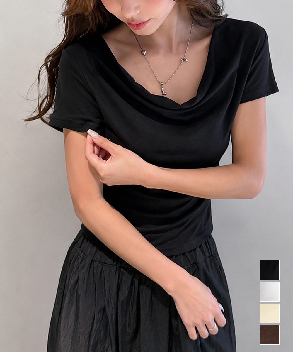 オフショルTシャツ 胸元ドレープトップス