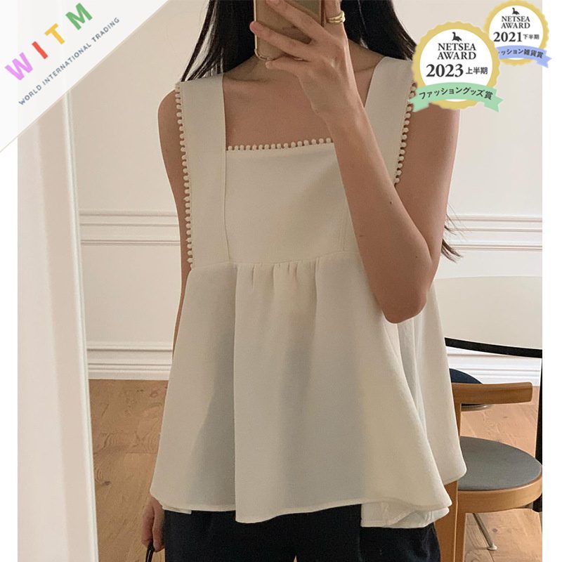 トップス パール付き ノースリーブ 着回し 体型カバー レディース服 カジュアル 夏
