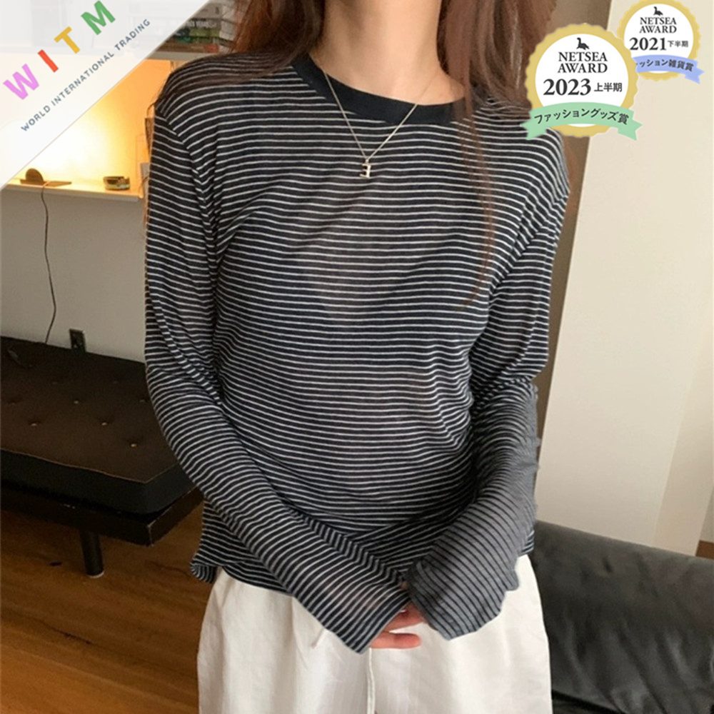 新作 ボーダー柄 長袖 tシャツ Tシャツ 春秋 レディース オシャレ カジュアル