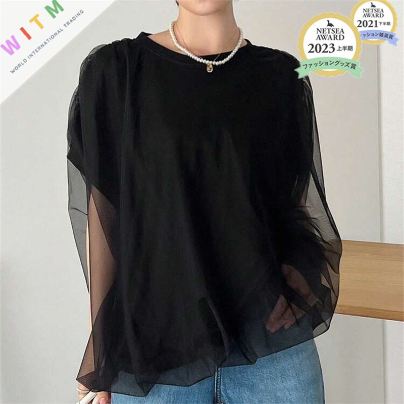 春夏新作 半袖Tシャツ 二重 メッシュ ラウンドネック トップス 体型カバー レディース カジュアル