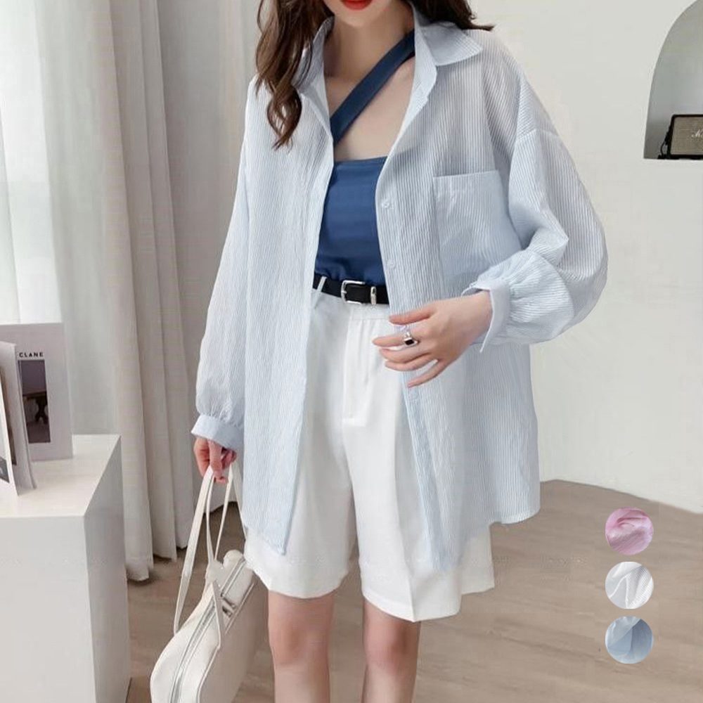 ストライプ ブラウス シアーシャツ 夏服