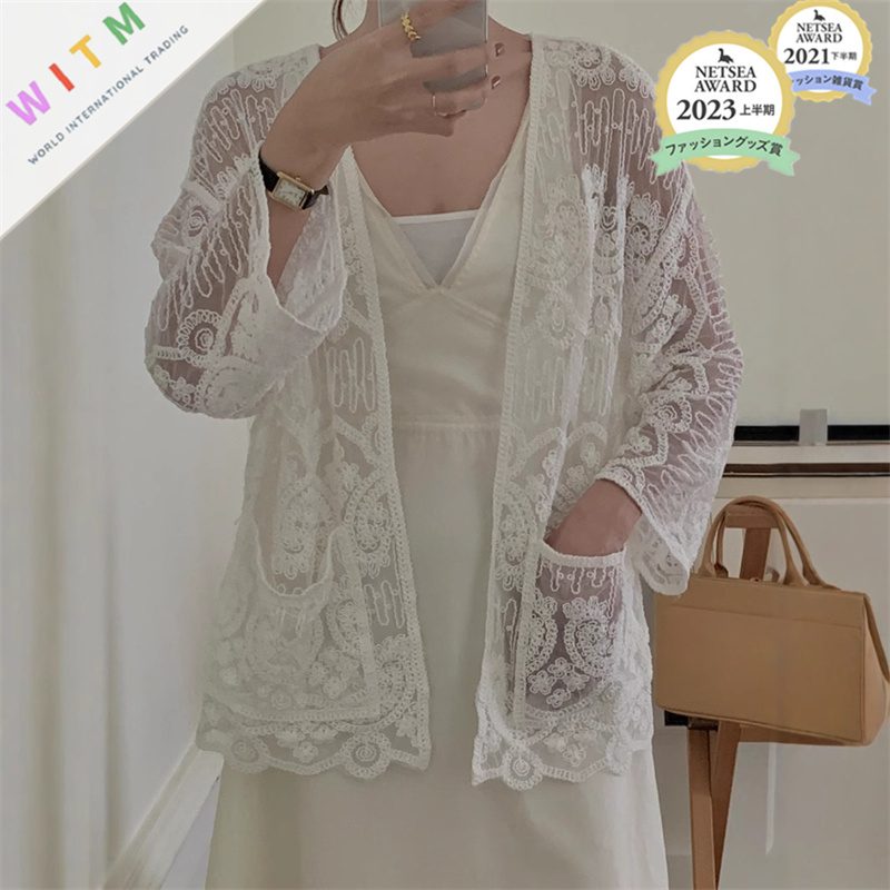 春夏新作 刺繍 レースカーディガン トップス 薄手アウター 万能コーデ 体型カバー レディース