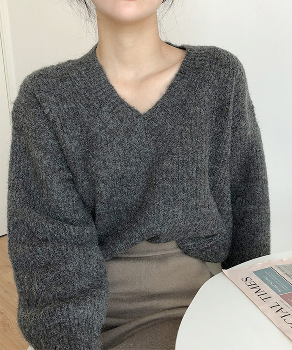 ニットトップス レディース 無地Vネック