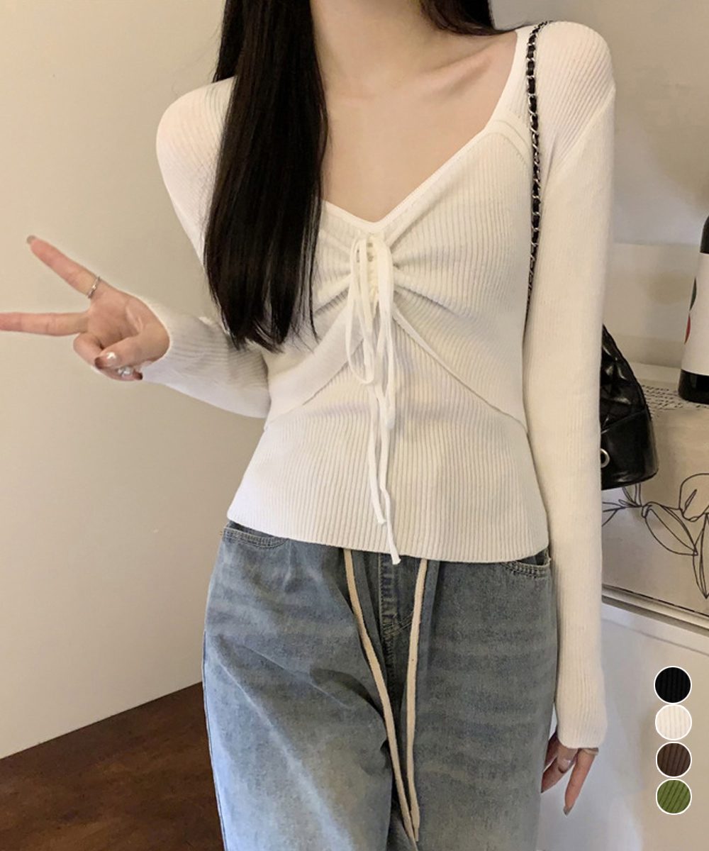 ニットトップス レディース リボン付き