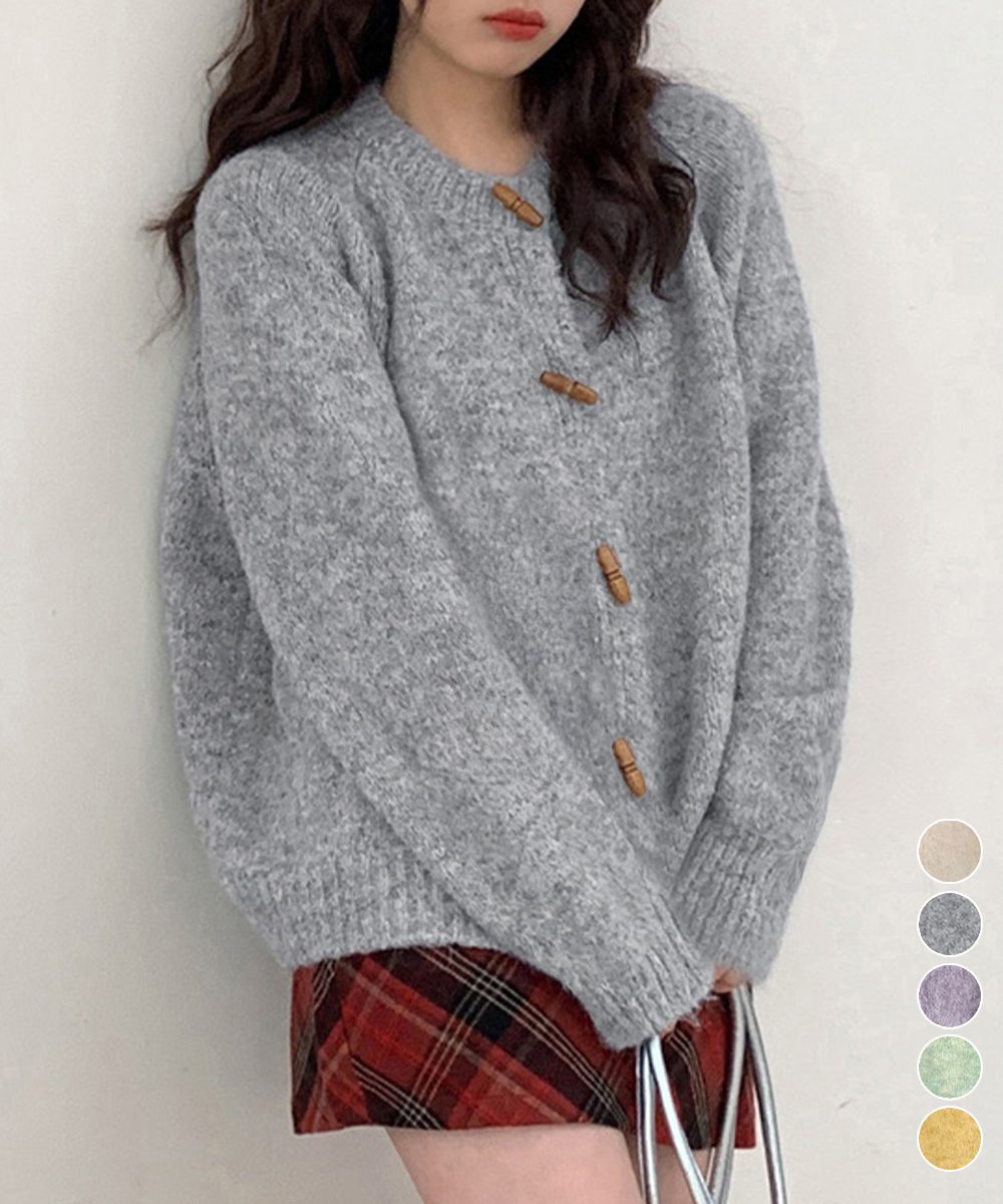 トグルボタンニットカーディガン長袖秋冬服