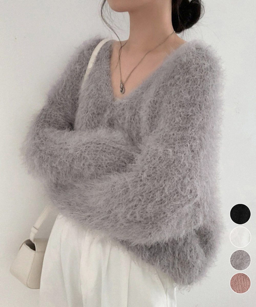 シャギーニットカーディガン モヘアタッチ