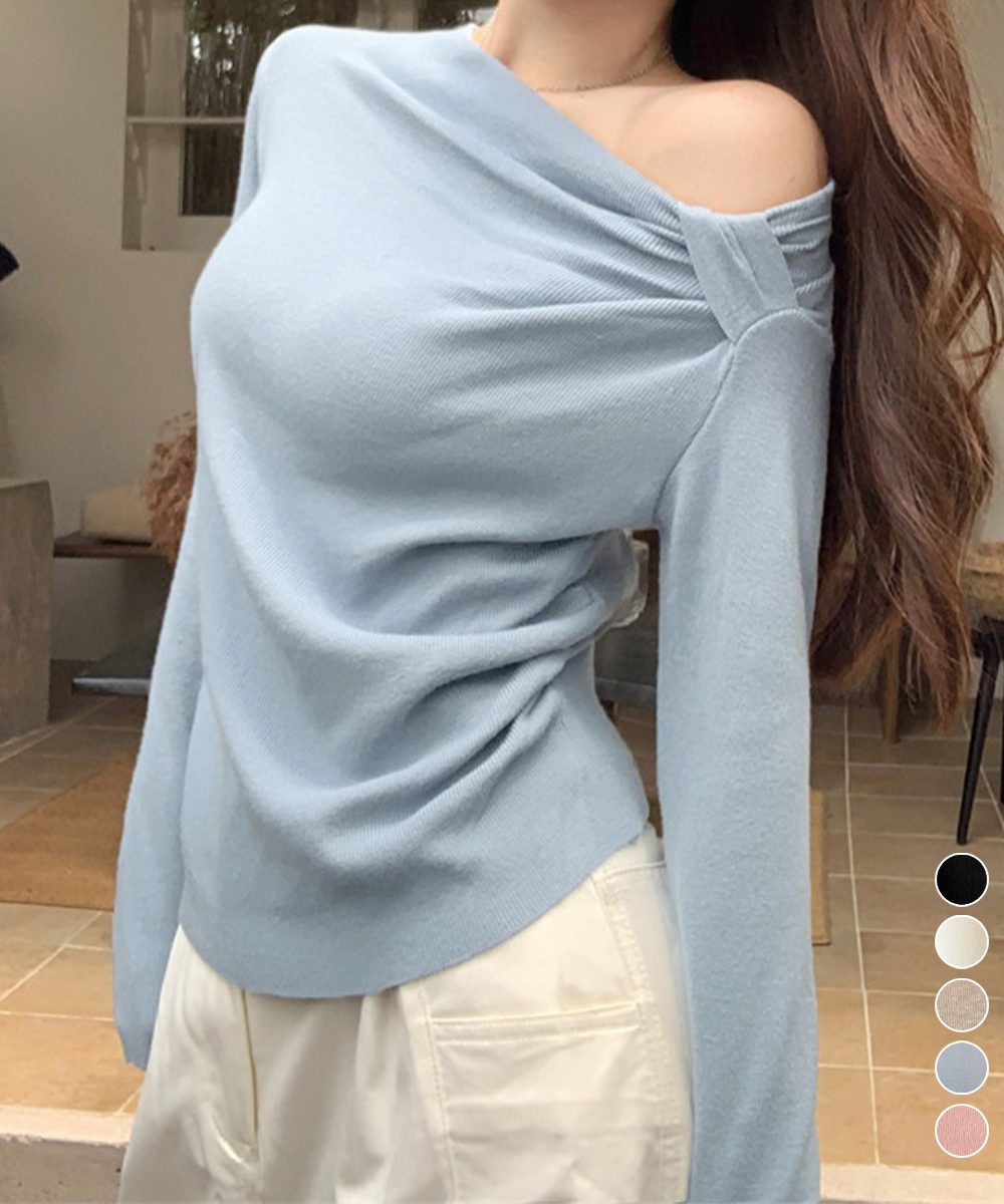 オフショルダーニットトップス 肌見せ秋服