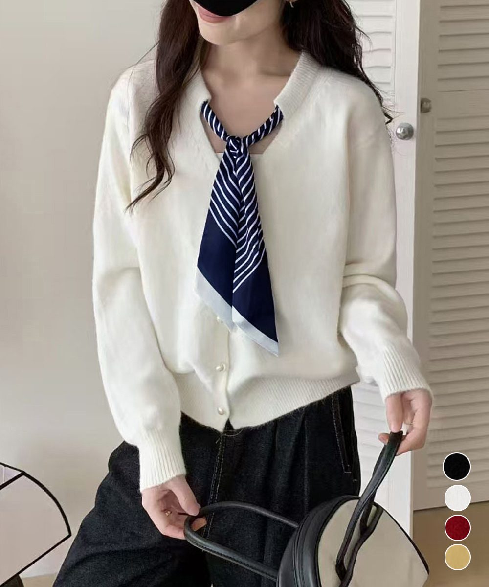 ボウタイニットトップス きれいめ 秋冬服