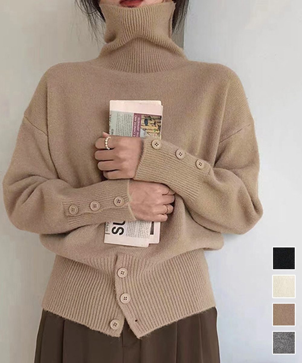 タートルネックリブニット トップス秋冬服