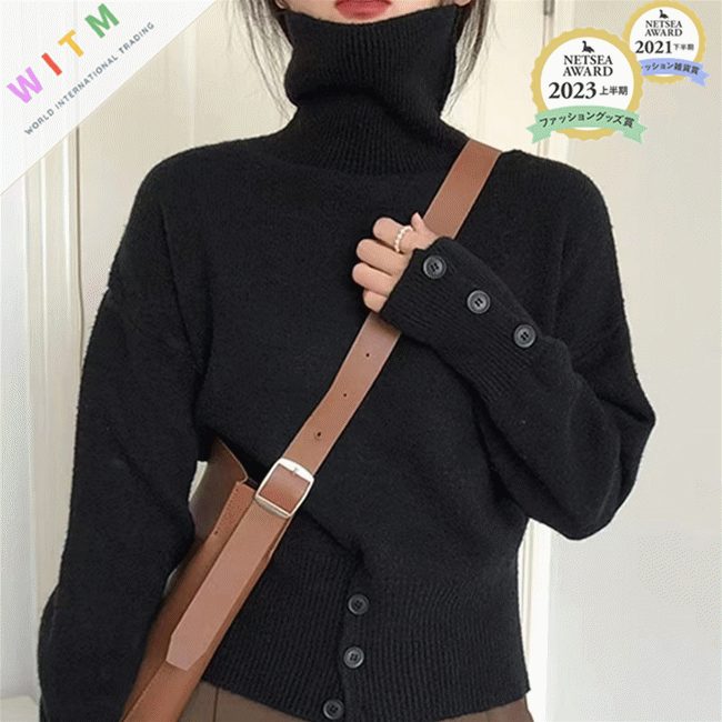 秋新作 ニットセーター 着痩せ ハイネックニット トップス 着回し 韓国風 レディース 上品