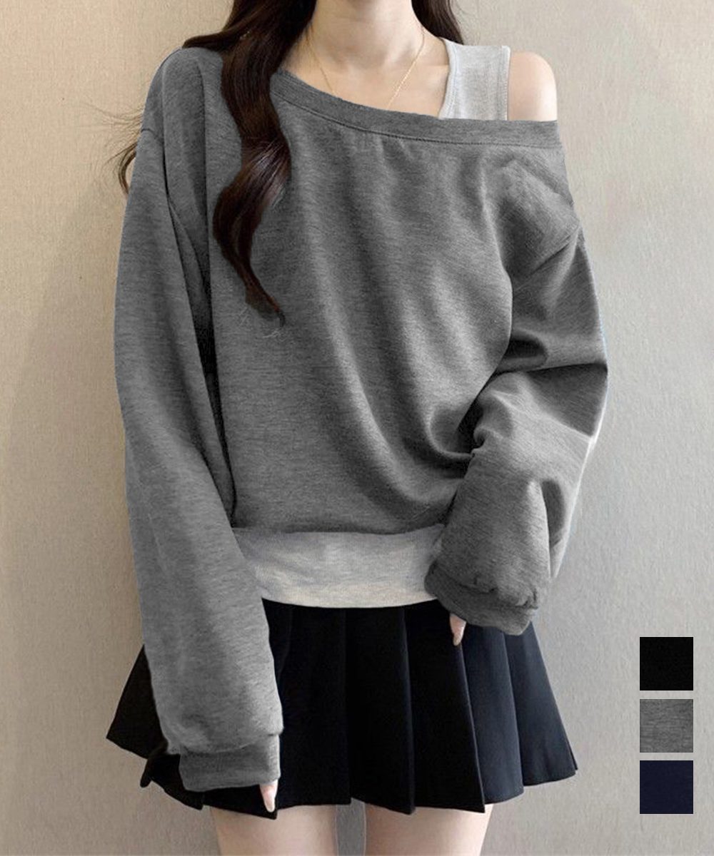 レイヤード風スウェットワンショルダー秋服