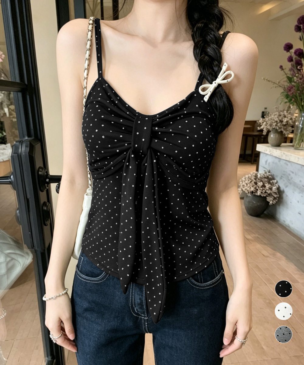 ドット柄キャミソール カップ付き 夏服