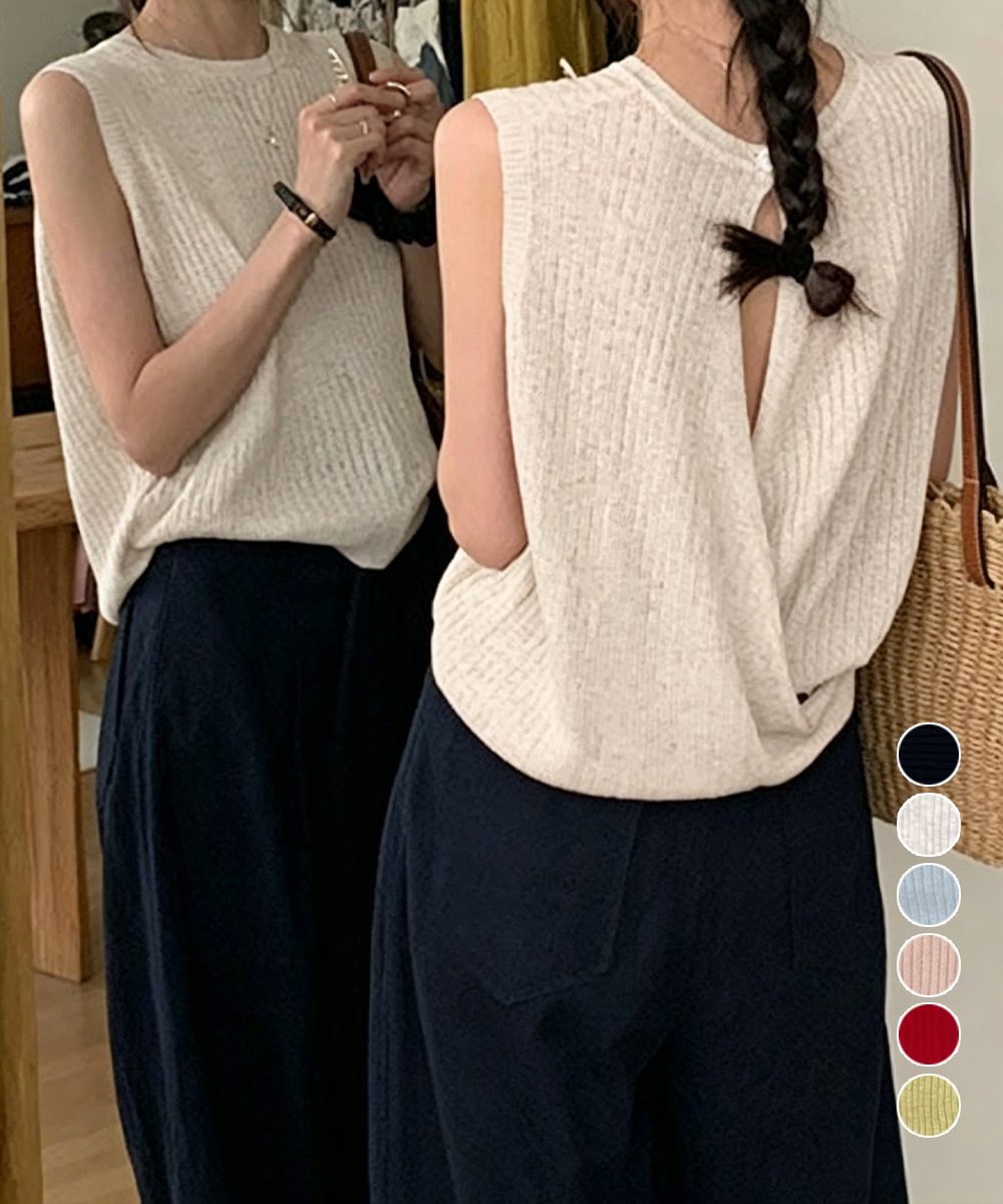 サマーニットタンクトップ 背中開き 夏服