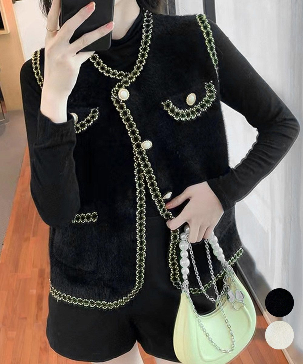 モヘア風ニットベストレディース韓国風秋服