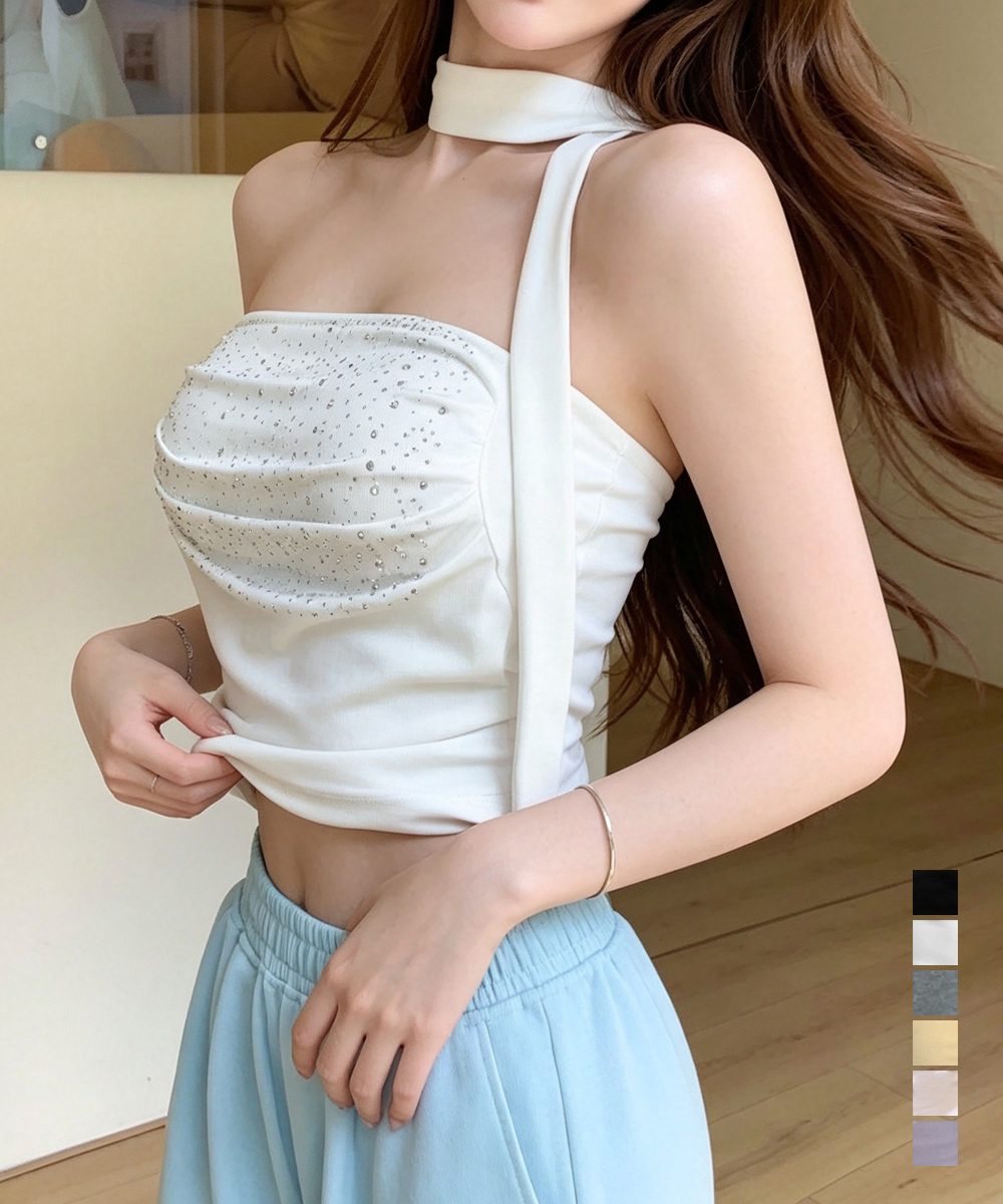 ラインストーンベアトップ きれいめ 夏服