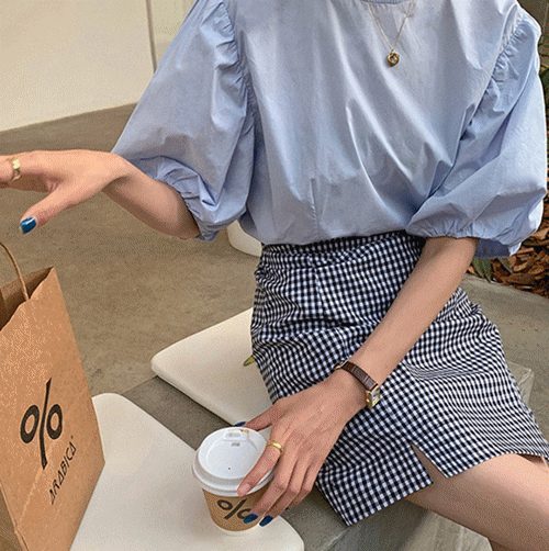 新作 人気ブラウス ラウンド パフスリーブ 可愛い S～2XL オシャレ 韓国ファッション