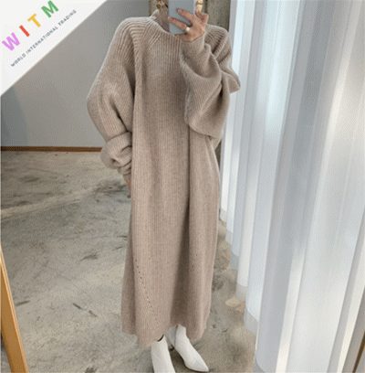 秋冬新作 ワンピース ニットワンピース ロング丈ワンピ パフスリーブ レディース 体型カバー