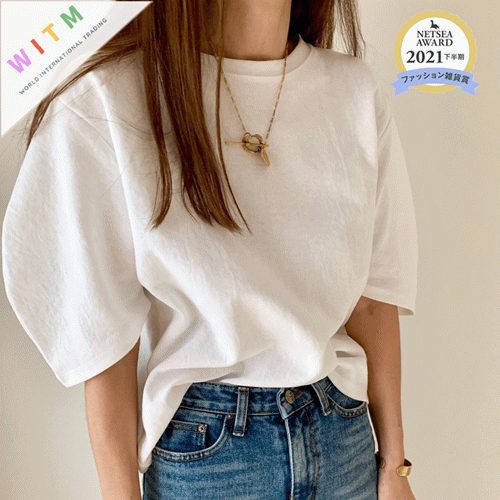 春夏新作 パフスリーブ Tシャツ 人気tシャツ ラウンドネック シンプル レディース 着回し