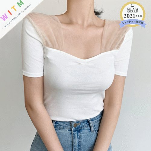 春夏新作 チュール切替 Tシャツ 人気 tシャツ インナー 半袖 レディース 着回し おしゃれ