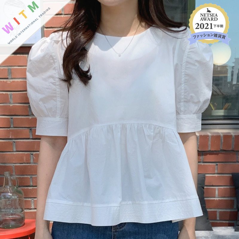 春夏新作 Aライン Tシャツ パフスリーブ 体型カバー ブラウス トップ レディース おしゃれ 着回し