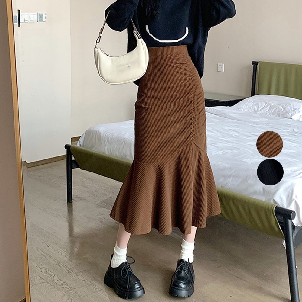 マーメイドスカート秋冬 ロングスカート黒