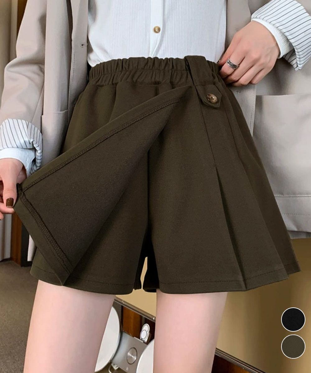 プリーツキュロットパンツ ウール風 秋冬