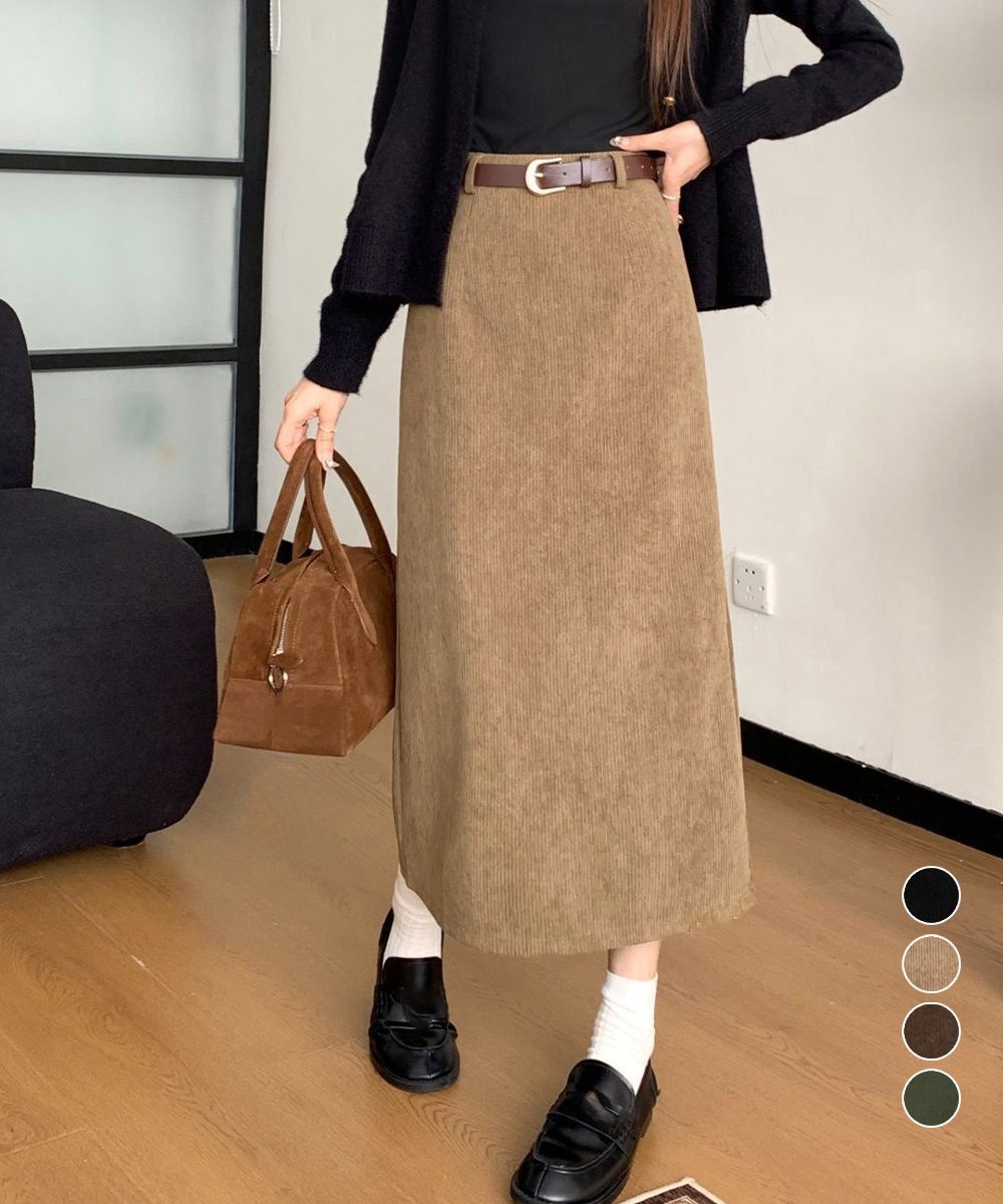 コーデュロイタイトスカート ベルト付き