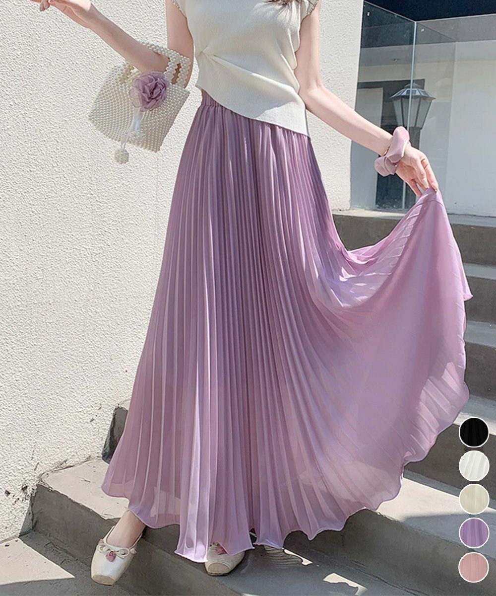 プリーツスカート 裏地付きロングスカート