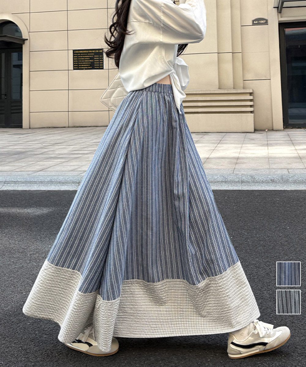 ストライプ柄ロングスカートフレアスカート