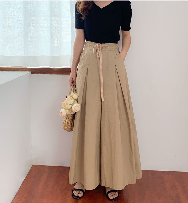新作 ワイドパンツ ロングパンツ ハイウエスト レディース プリーツ シンプル 美脚 大人