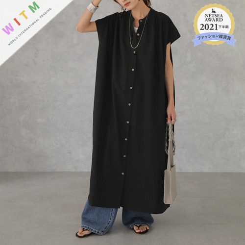 春夏新作 バックプリーツ シャツワンピース ロングシャツ 半袖 1枚で2役 体型カバー レディース