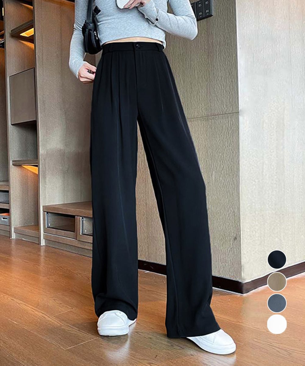 ワイドパンツ タック入り レディース