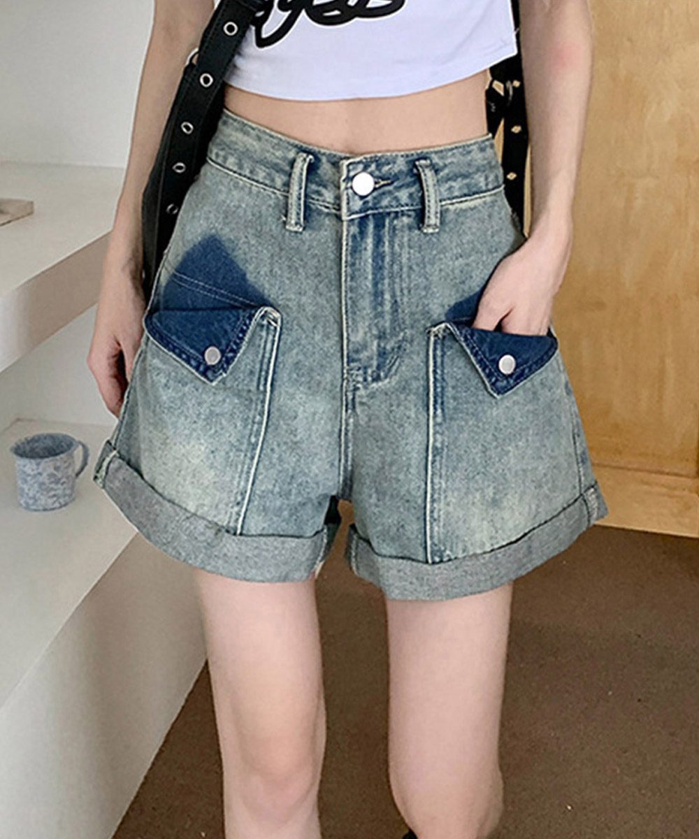 ロールアップ デニムショートパンツ 美脚