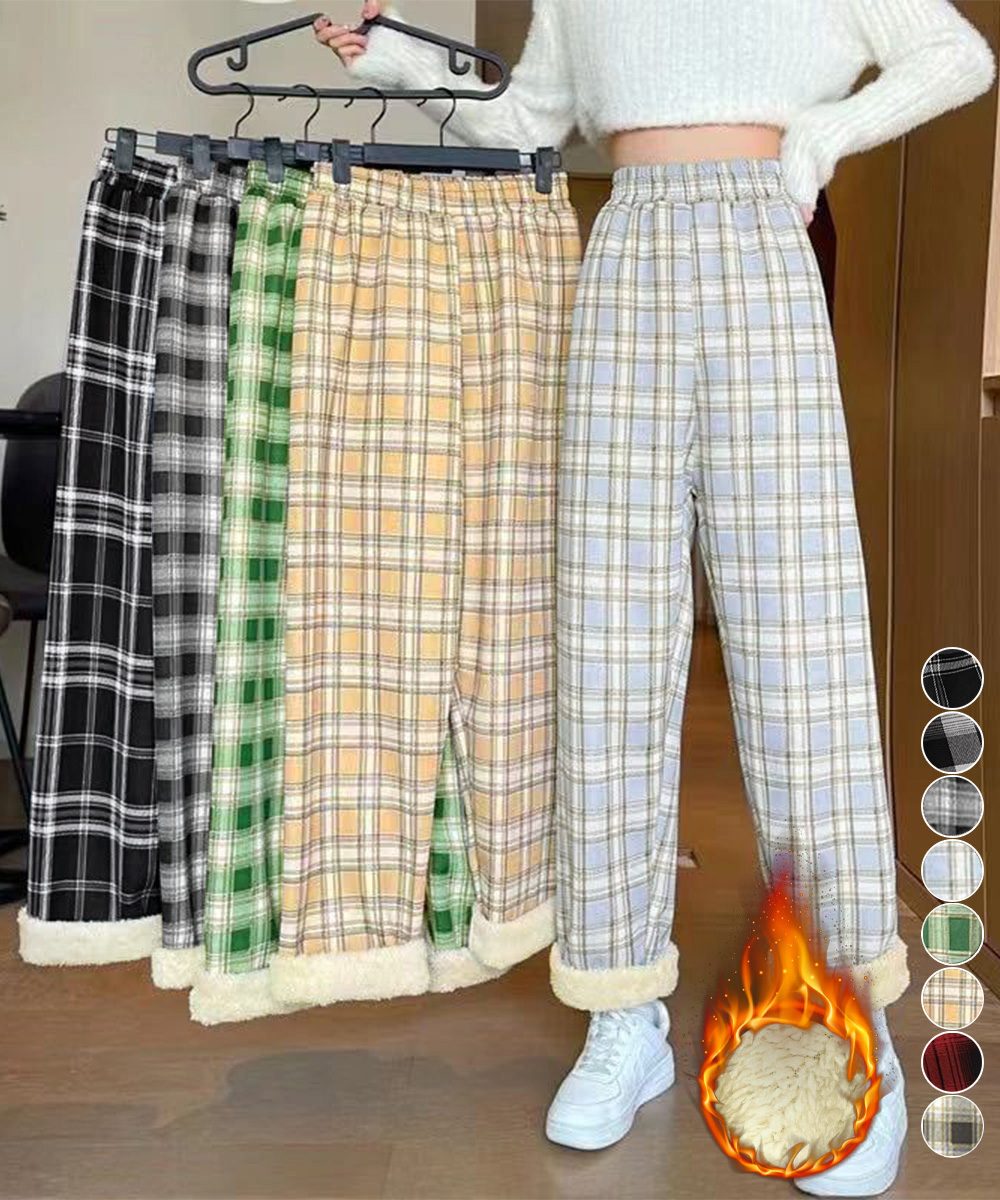 裏起毛チェック柄パンツ 裏ボアパンツ防寒