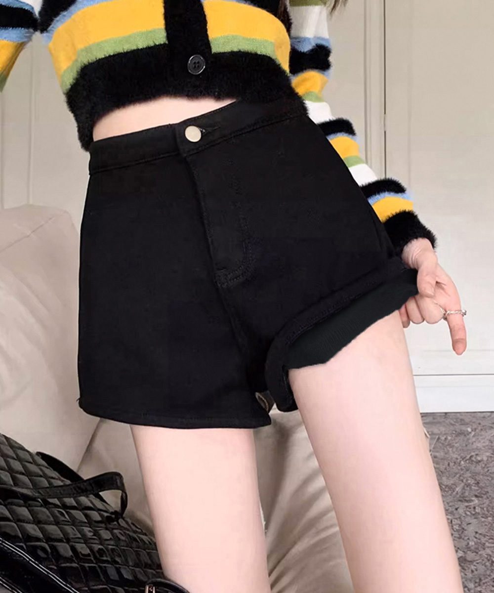 裏起毛 デニムショートパンツ レディース
