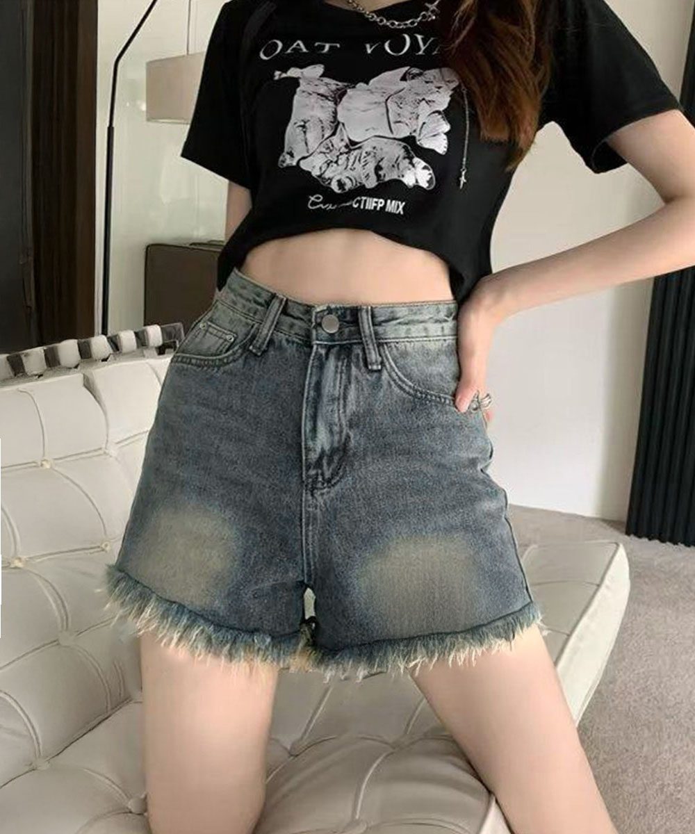 ウォッシュデニムショートパンツレディース